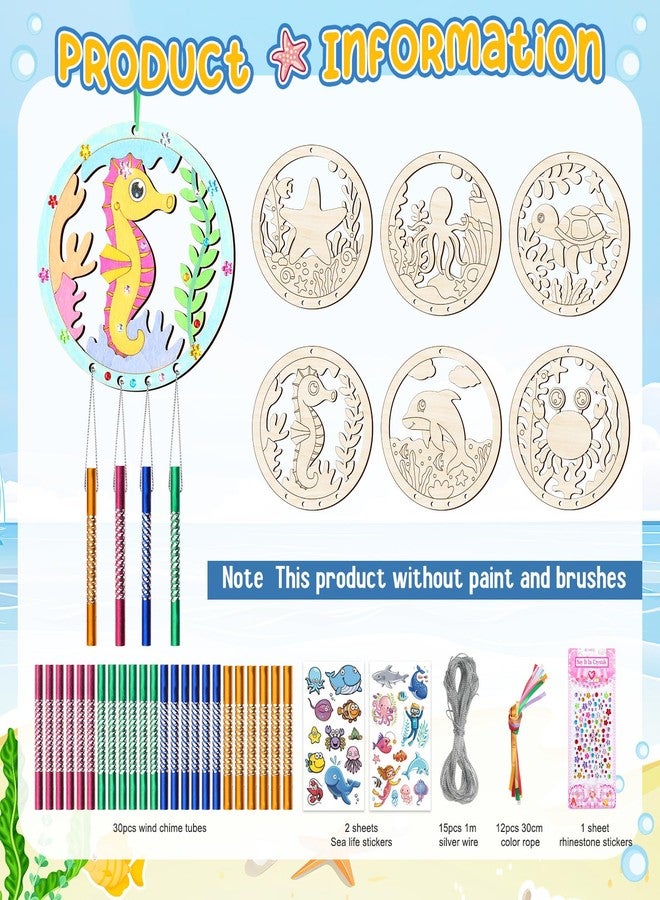 TREACLUB 12Pack Wind Chime Kit for Kids Make Your Own Ocean Animals Wind Chime DIY Coloring Wood Crafts Summer Wooden Arts and Crafts Under Sea Ornaments for Boys Girls School Activities Party Decoration - Image 2